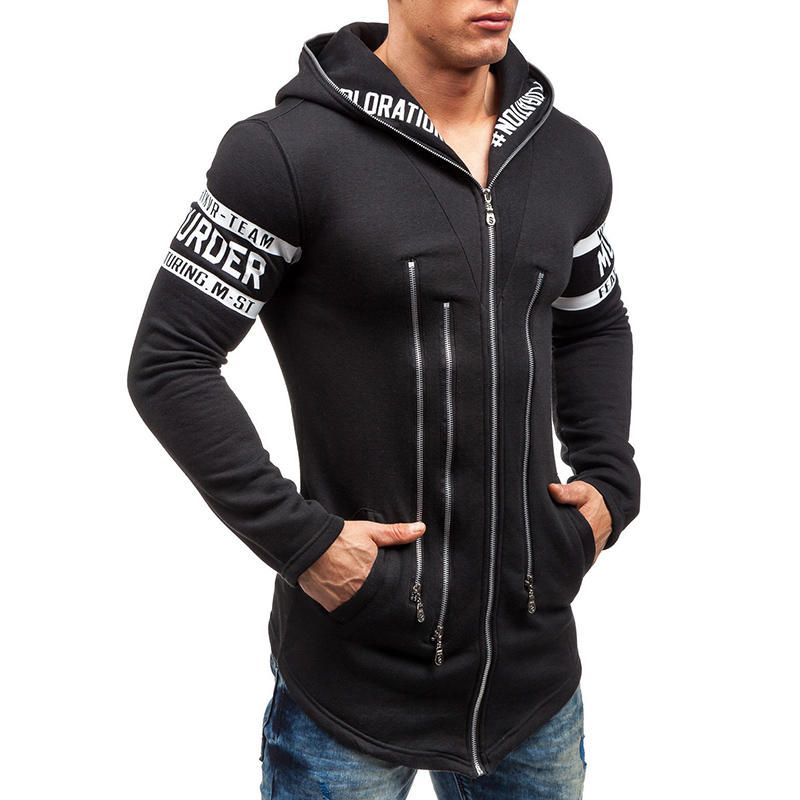 Chaqueta Con Capucha Deportiva Con Cremallera Y Estampado De Letras Con Estilo Para Hombre