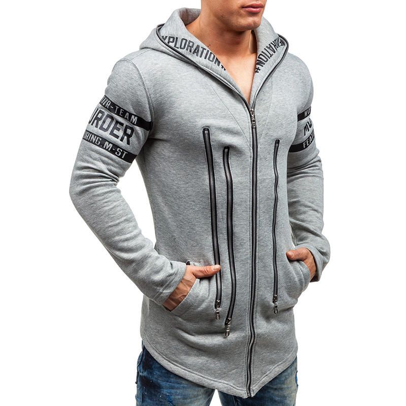 Chaqueta Con Capucha Deportiva Con Cremallera Y Estampado De Letras Con Estilo Para Hombre