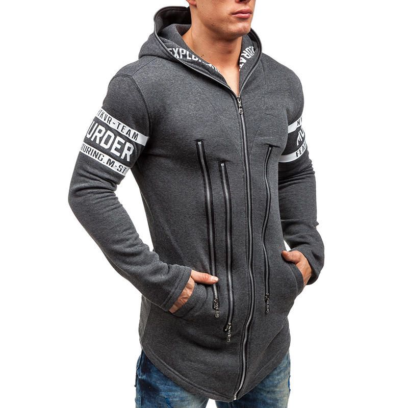 Chaqueta Con Capucha Deportiva Con Cremallera Y Estampado De Letras Con Estilo Para Hombre