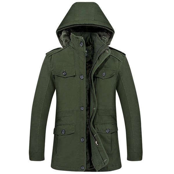 Chaqueta Con Capucha Gruesa De Lana Cálida De Invierno Para Hombre Abrigo De Color Sólido Militar Al Aire Libre