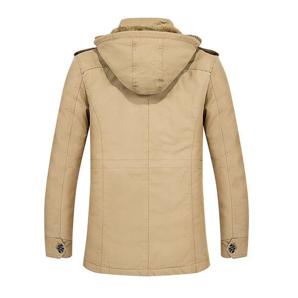 Chaqueta Con Capucha Gruesa De Lana Cálida De Invierno Para Hombre Abrigo De Color Sólido Militar Al Aire Libre