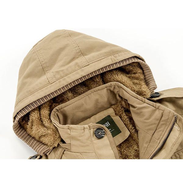 Chaqueta Con Capucha Gruesa De Lana Cálida De Invierno Para Hombre Abrigo De Color Sólido Militar Al Aire Libre