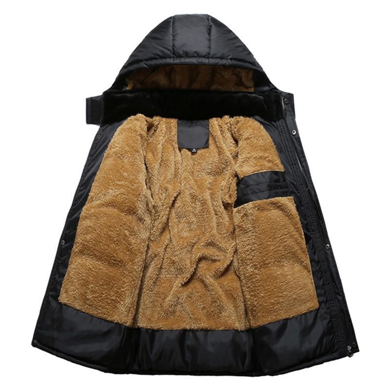 Chaqueta Con Capucha De Lana Gruesa Y Cálida De Invierno Para Hombre Abrigos De Bolsillo Grandes Negros