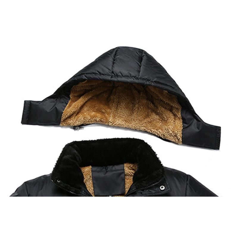 Chaqueta Con Capucha De Lana Gruesa Y Cálida De Invierno Para Hombre Abrigos De Bolsillo Grandes Negros