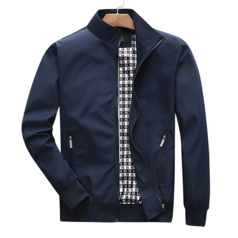 Chaqueta Con Cremallera De Color Sólido Informal Y Delgada De Otoño Para Hombre