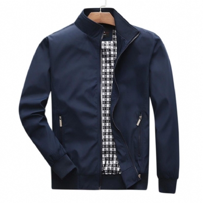 Chaqueta Con Cremallera De Color Sólido Informal Y Delgada De Otoño Para Hombre