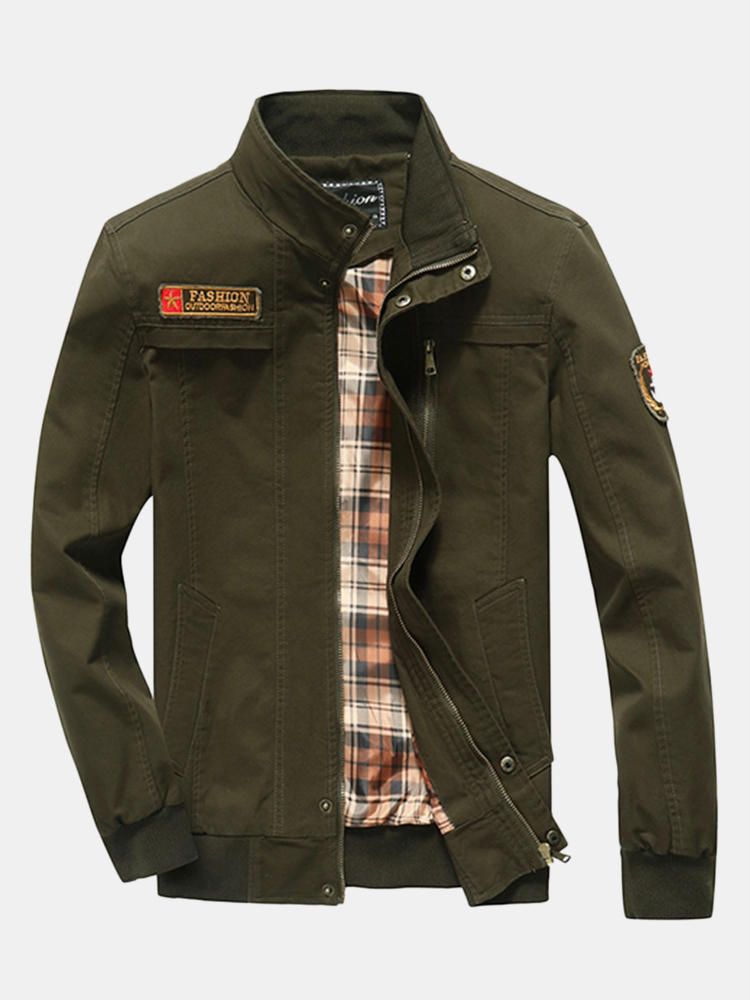 Chaqueta Con Cremallera De Cuello Alto De Algodón Informal De Carga Militar De Otoño Invierno Para Hombre