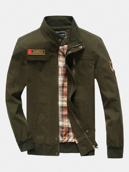 Chaqueta Con Cremallera De Cuello Alto De Algodón Informal De Carga Militar De Otoño Invierno Para Hombre