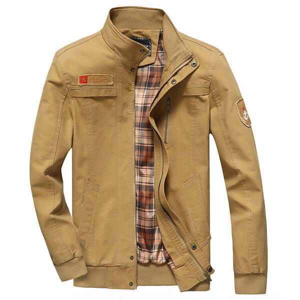 Chaqueta Con Cremallera De Cuello Alto De Algodón Informal De Carga Militar De Otoño Invierno Para Hombre