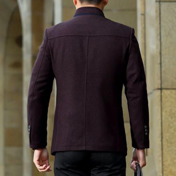 Chaqueta De Cuello Alto De Corte Slim Con Cremallera En El Pecho De Lana Informal De Negocios Informal Para Hombres