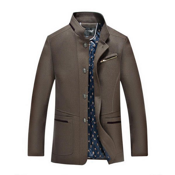 Chaqueta De Cuello Alto De Corte Slim Con Cremallera En El Pecho De Lana Informal De Negocios Informal Para Hombres