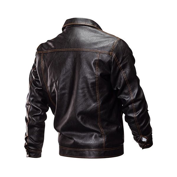 Chaqueta De Cuero De Moto Casual Para Hombre Chaqueta De Lana Gruesa Con Múltiples Bolsillos