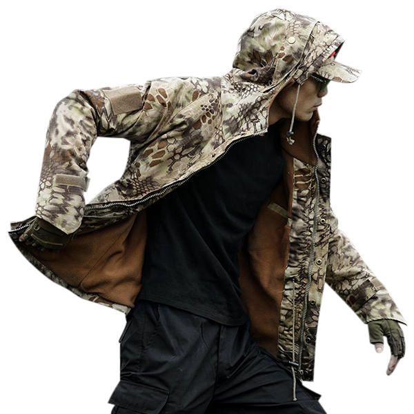 Chaqueta Deportiva Al Aire Libre Con Capucha De Color Sólido Con Estampado De Camuflaje Para Hombre