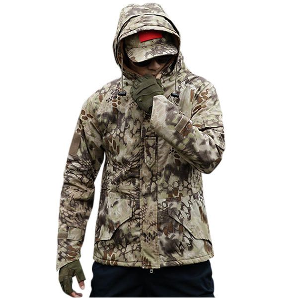 Chaqueta Deportiva Al Aire Libre Con Capucha De Color Sólido Con Estampado De Camuflaje Para Hombre