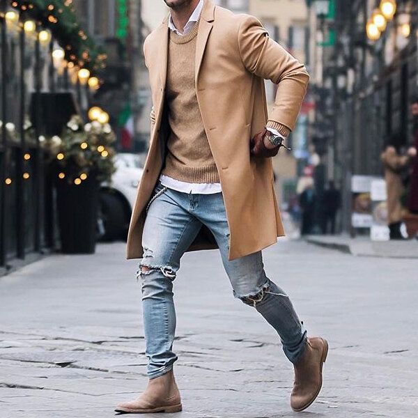 Chaqueta De Gabardina De Gran Tamaño De Longitud Media Para Hombre