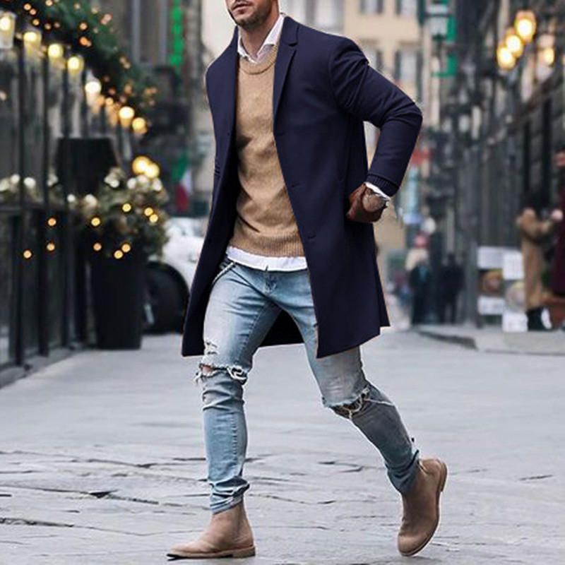 Chaqueta De Gabardina De Gran Tamaño De Longitud Media Para Hombre