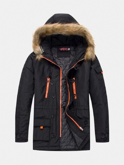 Chaqueta Gruesa De Invierno Para Hombre Parka Acolchada De Algodón Con Múltiples Bolsillos Desmontables De Piel Sintética Con Capucha