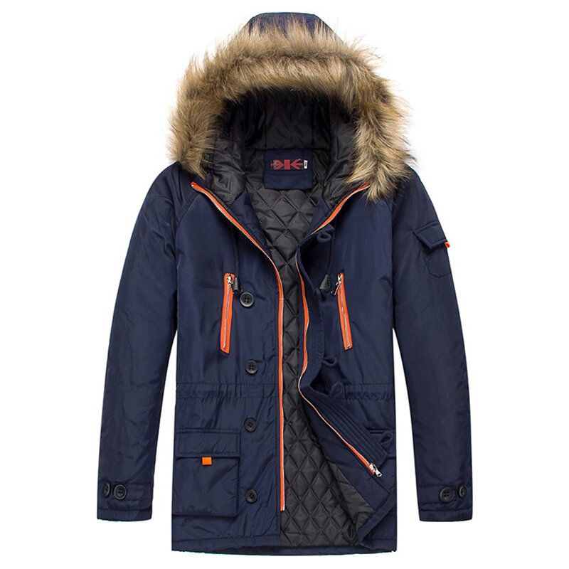 Chaqueta Gruesa De Invierno Para Hombre Parka Acolchada De Algodón Con Múltiples Bolsillos Desmontables De Piel Sintética Con Capucha