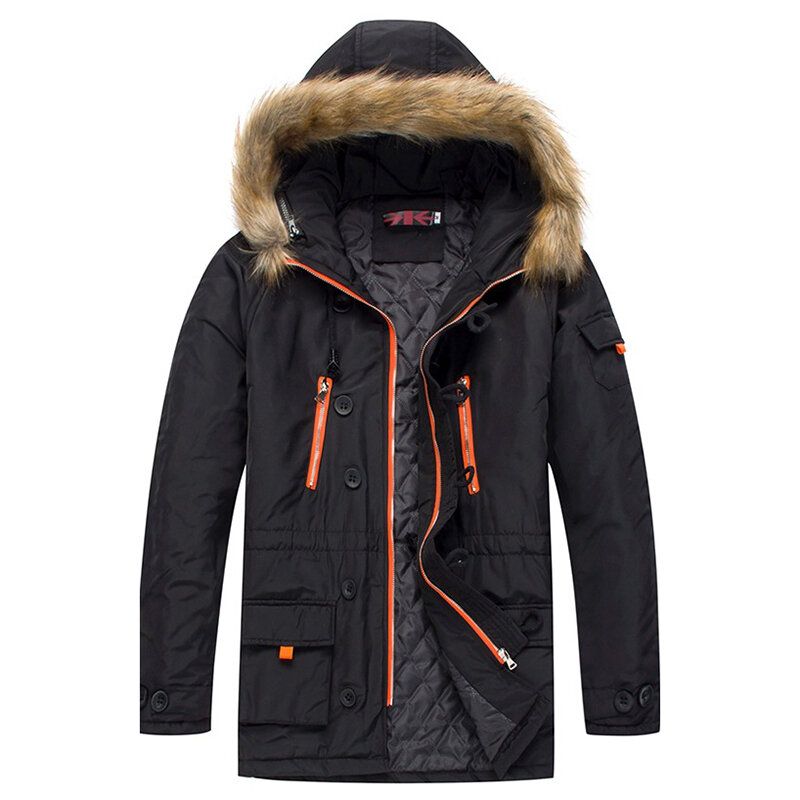 Chaqueta Gruesa De Invierno Para Hombre Parka Acolchada De Algodón Con Múltiples Bolsillos Desmontables De Piel Sintética Con Capucha