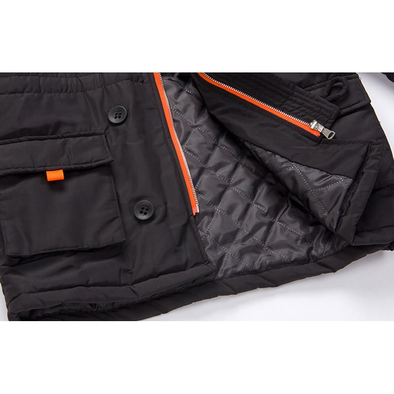 Chaqueta Gruesa De Invierno Para Hombre Parka Acolchada De Algodón Con Múltiples Bolsillos Desmontables De Piel Sintética Con Capucha