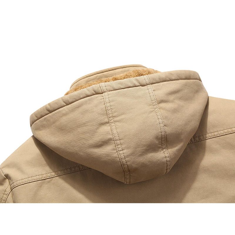 Chaqueta De Herramientas Con Capucha De Invierno Con Cremallera De Lana Gruesa Militar Para Hombre Al Aire Libre