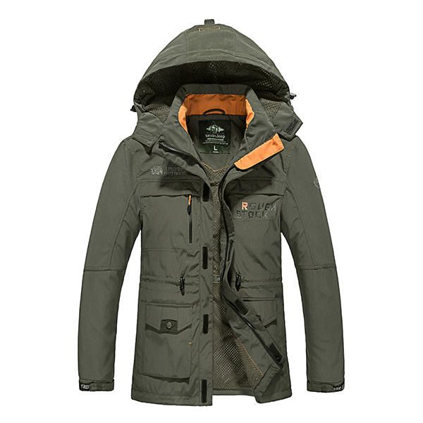 Chaqueta Impermeable Con Capucha Desmontable Con Múltiples Bolsillos Para Hombre