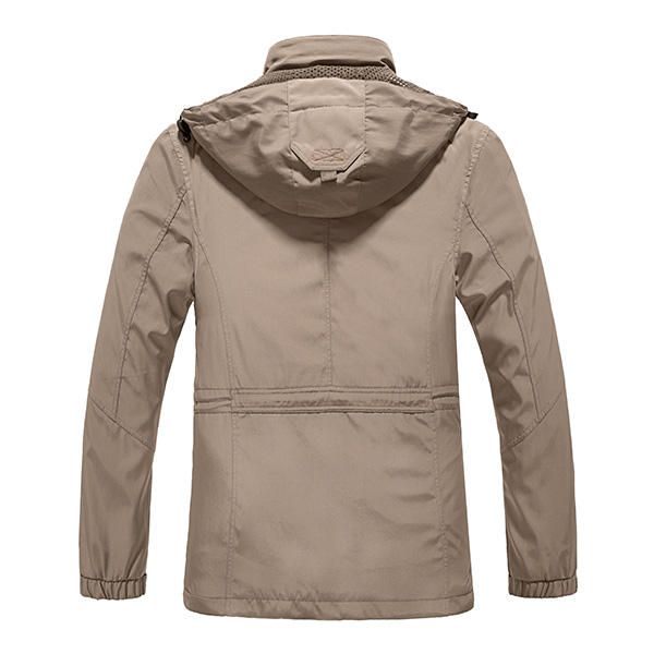 Chaqueta Impermeable Con Capucha Desmontable Con Múltiples Bolsillos Para Hombre