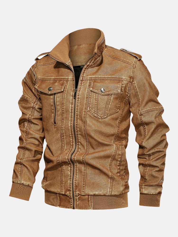 Chaqueta Informal Cálida Gruesa A Prueba De Viento Pu Vintage Para Hombre