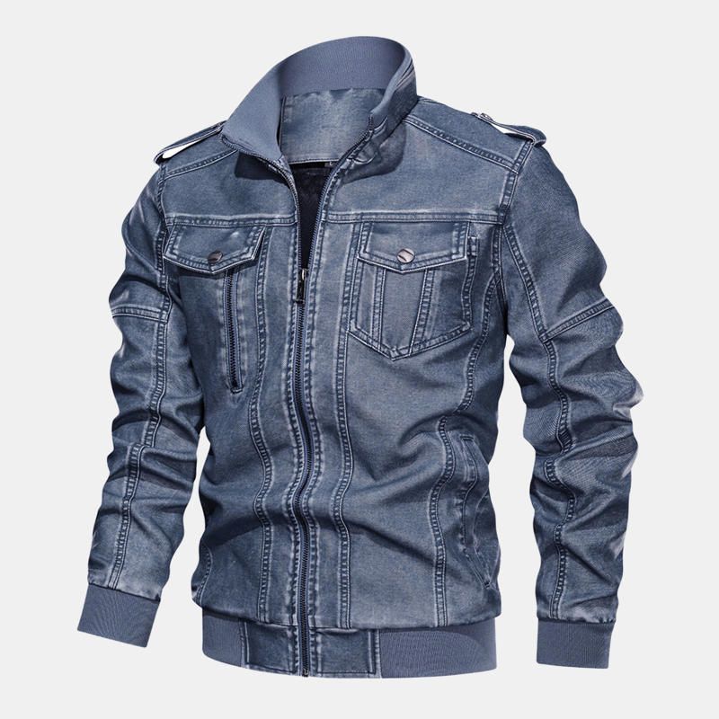 Chaqueta Informal Cálida Gruesa A Prueba De Viento Pu Vintage Para Hombre