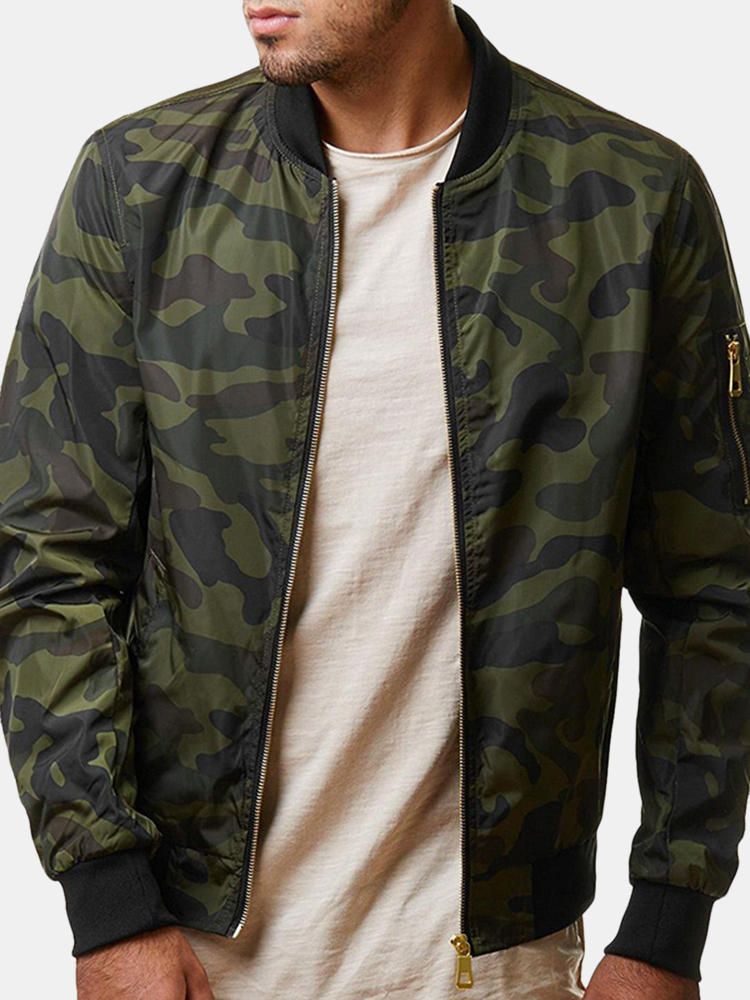 Chaqueta Informal De Camuflaje Militar Para Hombre De Talla Grande Con Bolsillo Con Cremallera En El Brazo