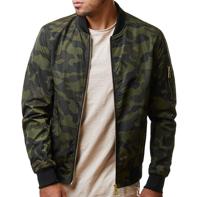 Chaqueta Informal De Camuflaje Militar Para Hombre De Talla Grande Con Bolsillo Con Cremallera En El Brazo