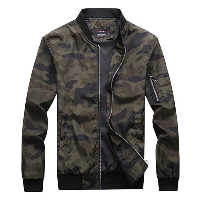 Chaqueta Informal De Camuflaje Militar Para Hombre De Talla Grande Con Bolsillo Con Cremallera En El Brazo