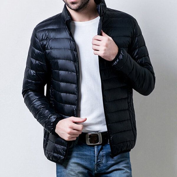 Chaqueta Informal De Color Sólido Con Cuello Levantado Y Portátil Para Hombre