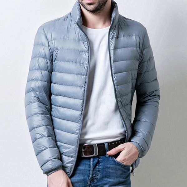 Chaqueta Informal De Color Sólido Con Cuello Levantado Y Portátil Para Hombre