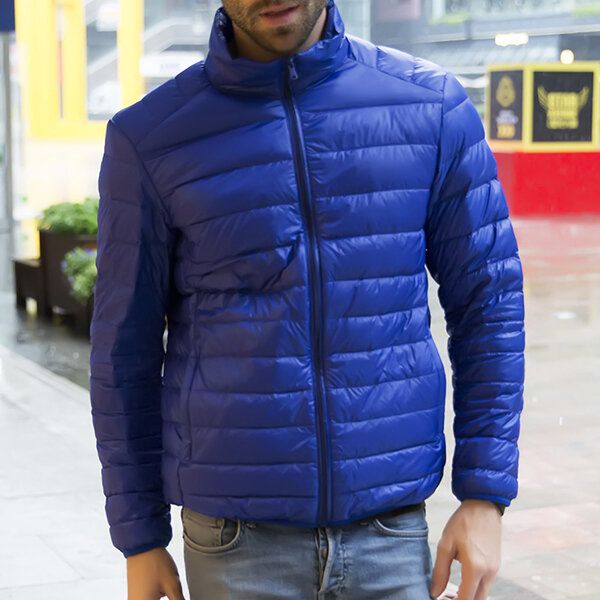 Chaqueta Informal De Color Sólido Con Cuello Levantado Y Portátil Para Hombre