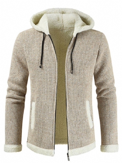 Chaqueta Informal Con Cordón Grueso De Punto Con Capucha De Moda Para Hombre