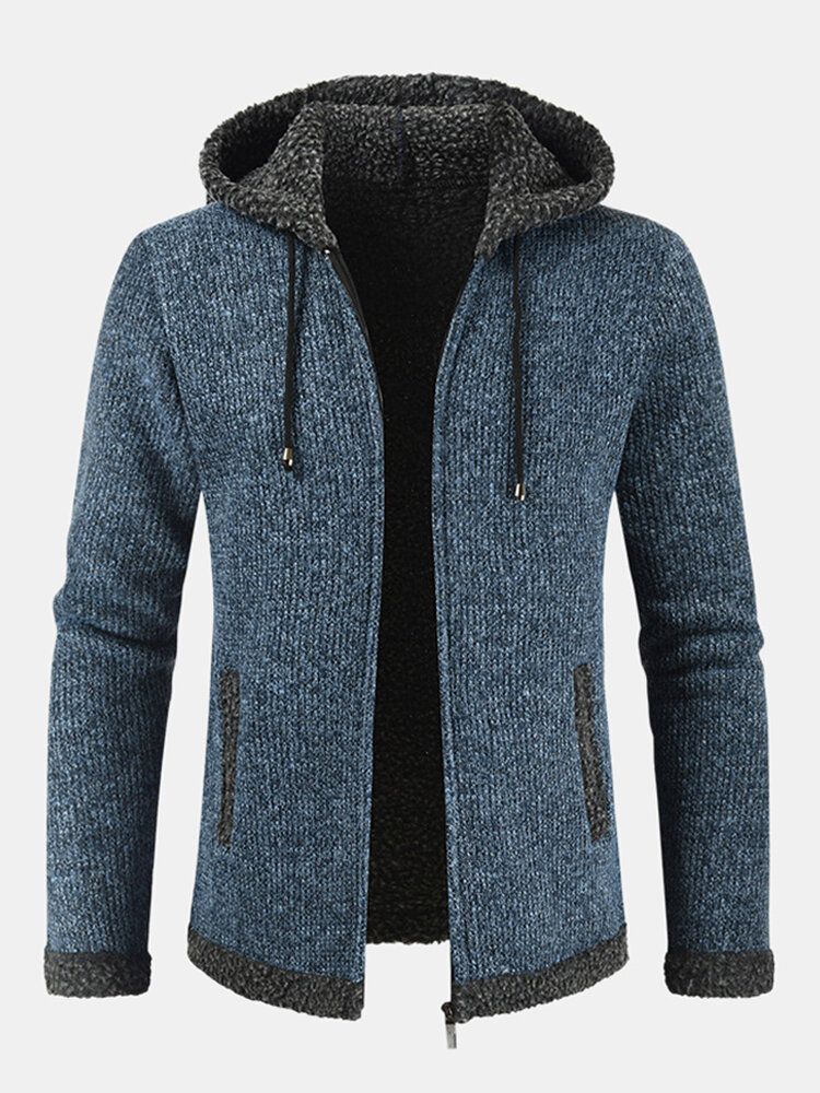 Chaqueta Informal Con Cordón Grueso De Punto Con Capucha De Moda Para Hombre