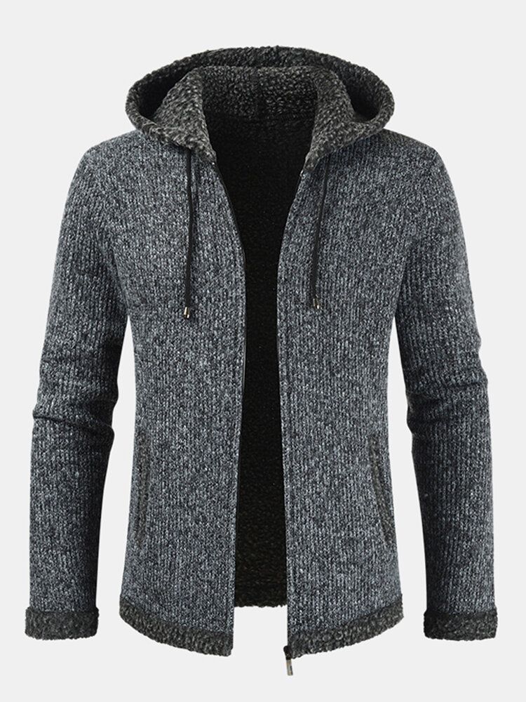 Chaqueta Informal Con Cordón Grueso De Punto Con Capucha De Moda Para Hombre