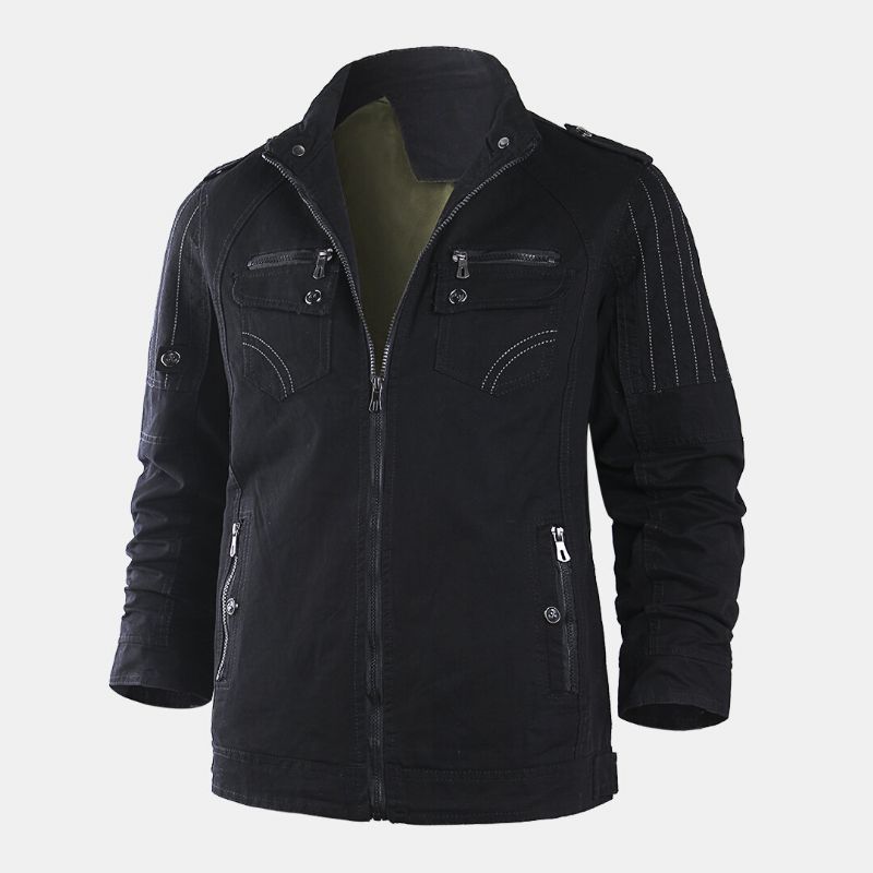 Chaqueta Informal Gruesa Con Cuello Alto Y Cremallera Para Hombre Al Aire Libre Con Múltiples Bolsillos