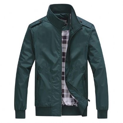 Chaqueta Informal Para Hombre Con Cuello Alto Y Cremallera En Color Puro De Negocios