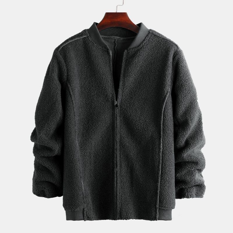 Chaqueta Informal De Un Solo Pecho Con Cuello Alto De Lana De Color Puro Con Cremallera Gruesa Para Hombre