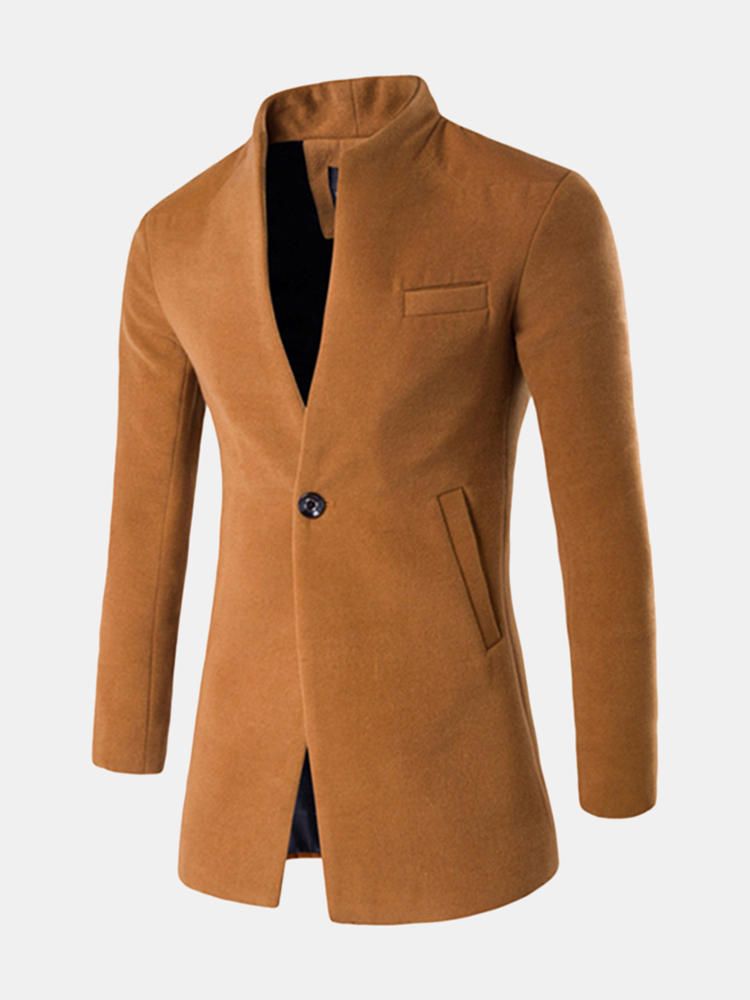 Chaqueta De Lana De Corte Slim Casual De Moda Con Cuello Alto De Un Botón De Negocios Para Hombre