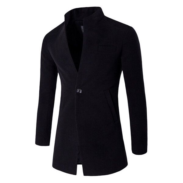 Chaqueta De Lana De Corte Slim Casual De Moda Con Cuello Alto De Un Botón De Negocios Para Hombre