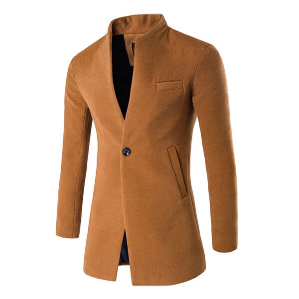 Chaqueta De Lana De Corte Slim Casual De Moda Con Cuello Alto De Un Botón De Negocios Para Hombre