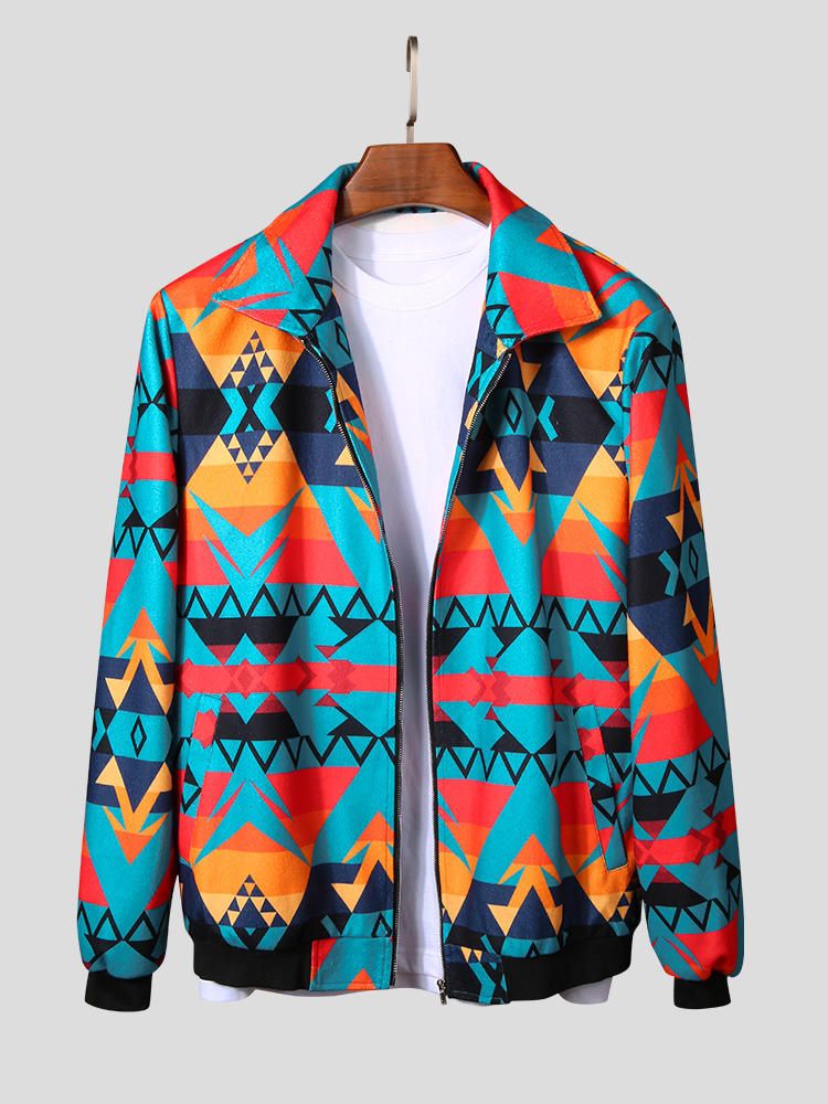 Chaqueta De Manga Larga Con Cremallera De Impresión Colorida De Otoño Para Hombre