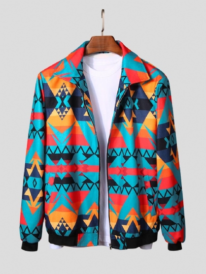 Chaqueta De Manga Larga Con Cremallera De Impresión Colorida De Otoño Para Hombre