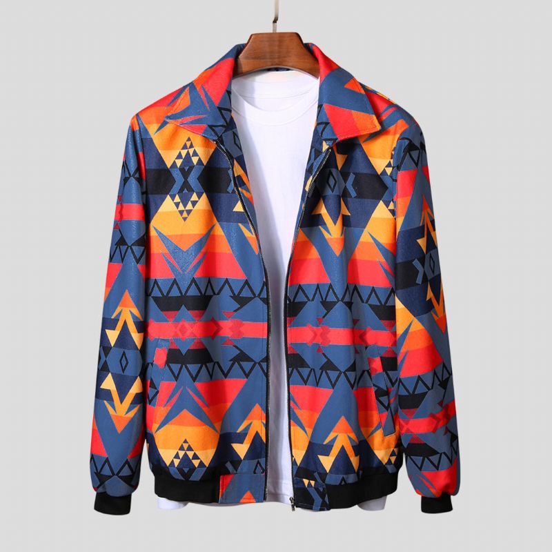 Chaqueta De Manga Larga Con Cremallera De Impresión Colorida De Otoño Para Hombre