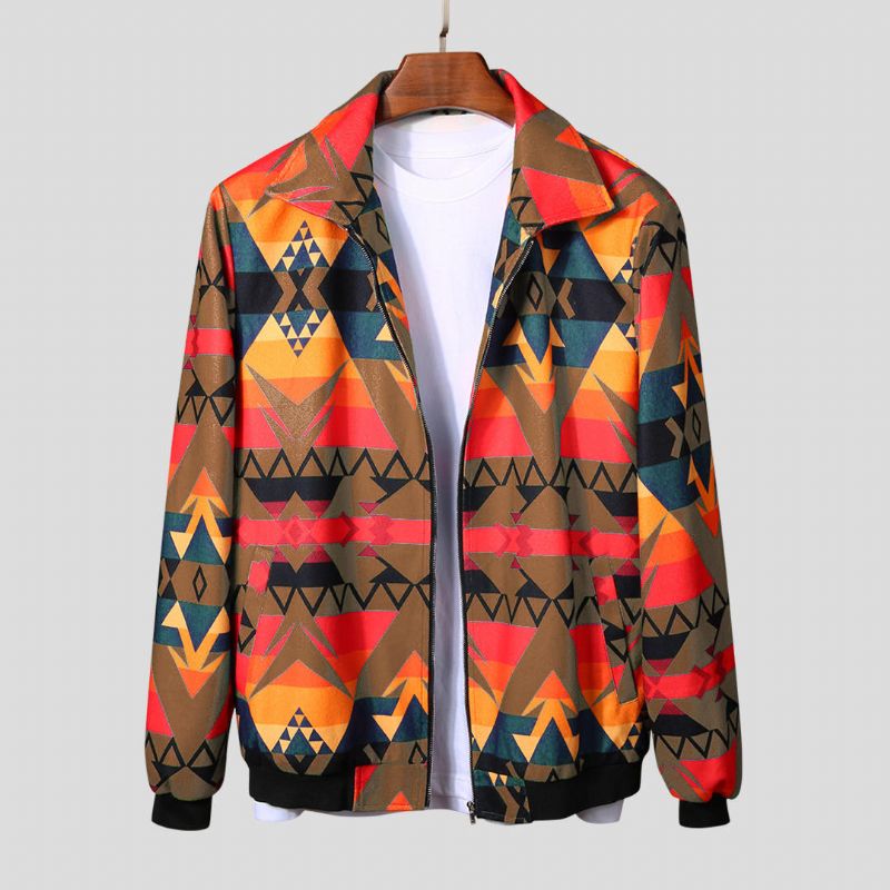 Chaqueta De Manga Larga Con Cremallera De Impresión Colorida De Otoño Para Hombre