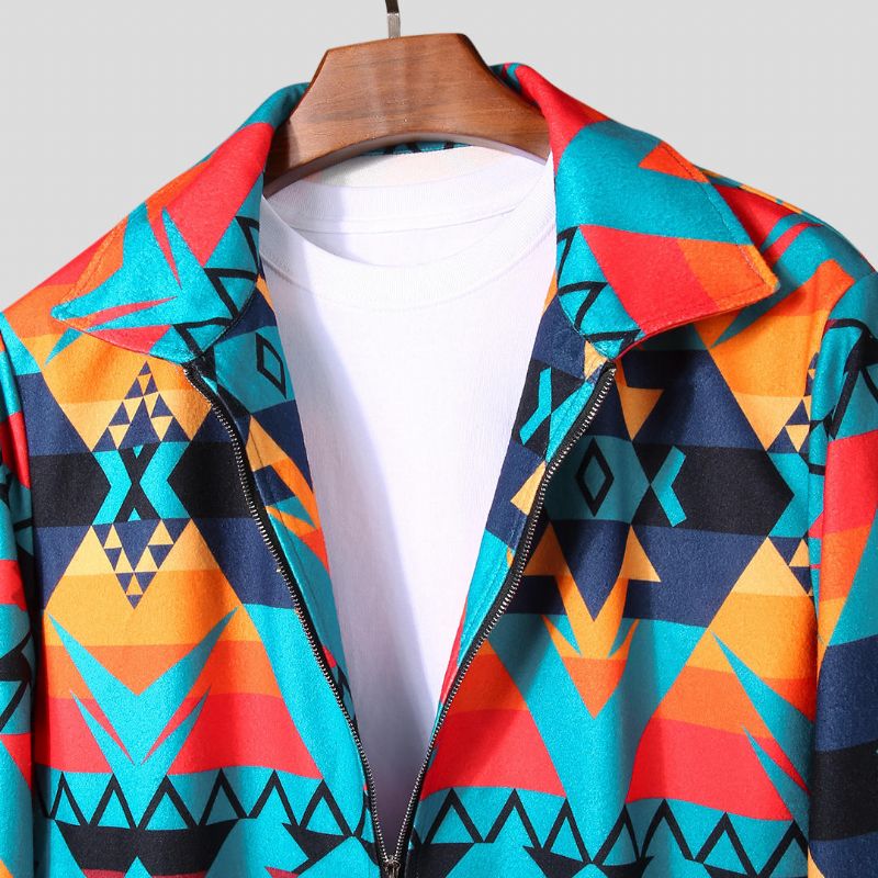 Chaqueta De Manga Larga Con Cremallera De Impresión Colorida De Otoño Para Hombre