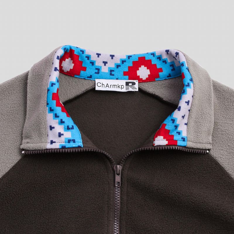 Chaqueta De Manga Larga Con Estampado De Media Cremallera Informal Para Hombre